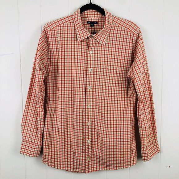 Gap Mens X-Large Orange & Cream Check Button Up Shirt - Picture 1 of 12